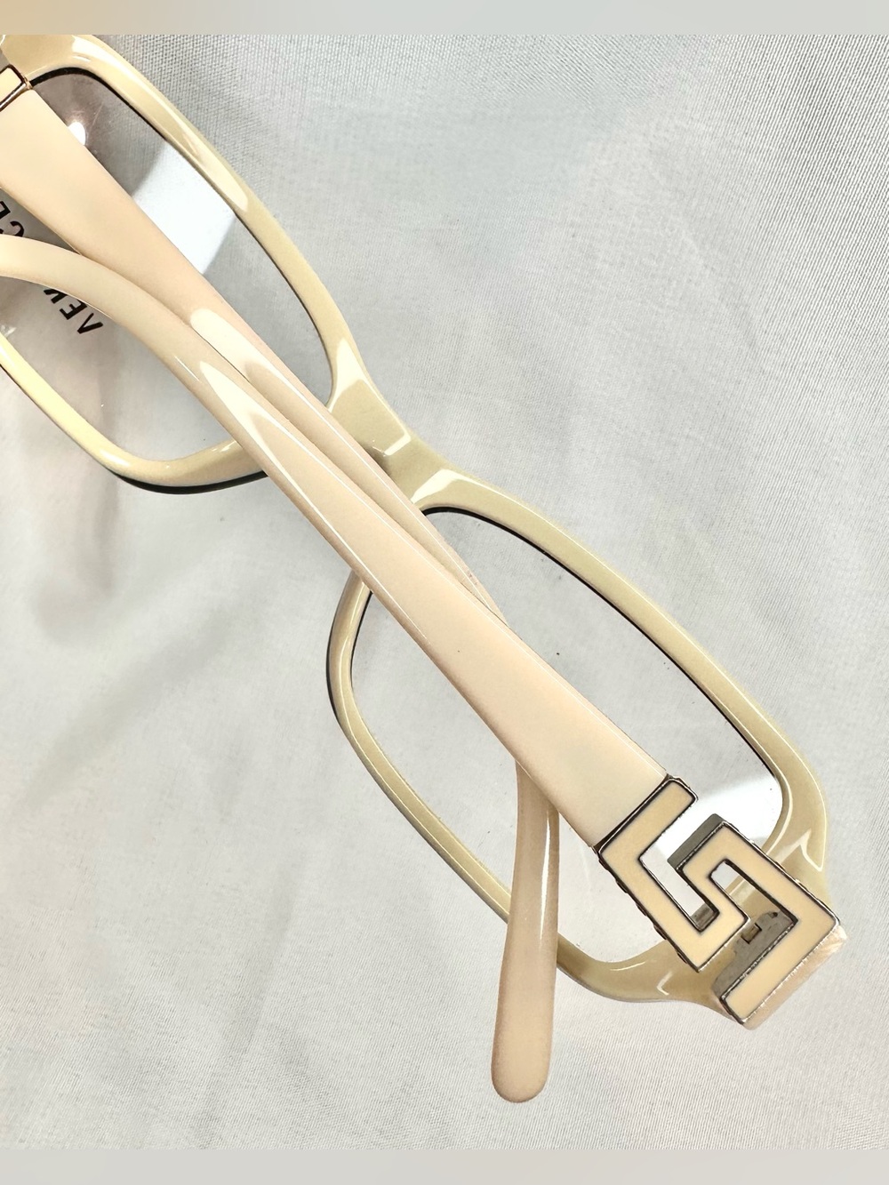 New! VERSACE Vintage Cream and Bkack Square Frame Glasses with Geometric Accent